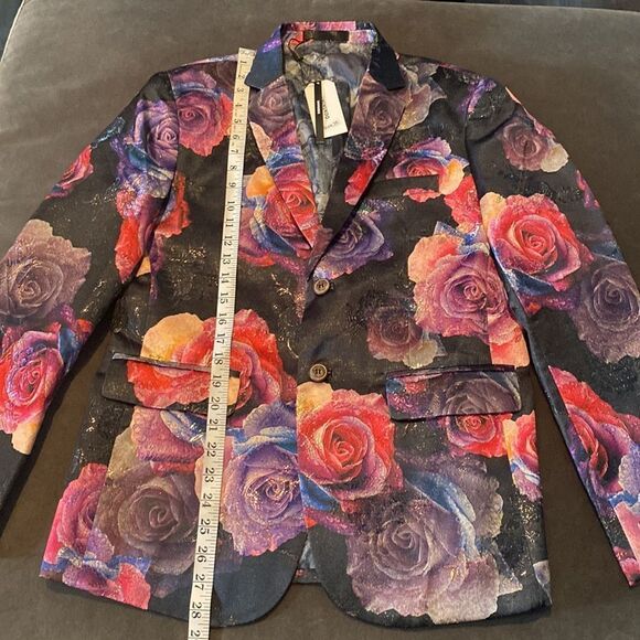 Men’s Black Floral Slim Fit 2-Button Formal Party Blazer Suit Jacket Size 36 NWT - Picture 10 of 14